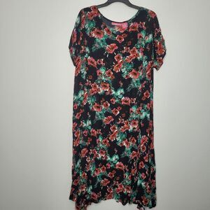 Women Within black red all over print floral maxi moomoo dress size 1x